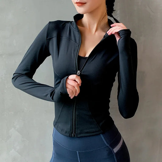 Women Sport Jacket Zipper Yoga Running Hoodies Workout Top