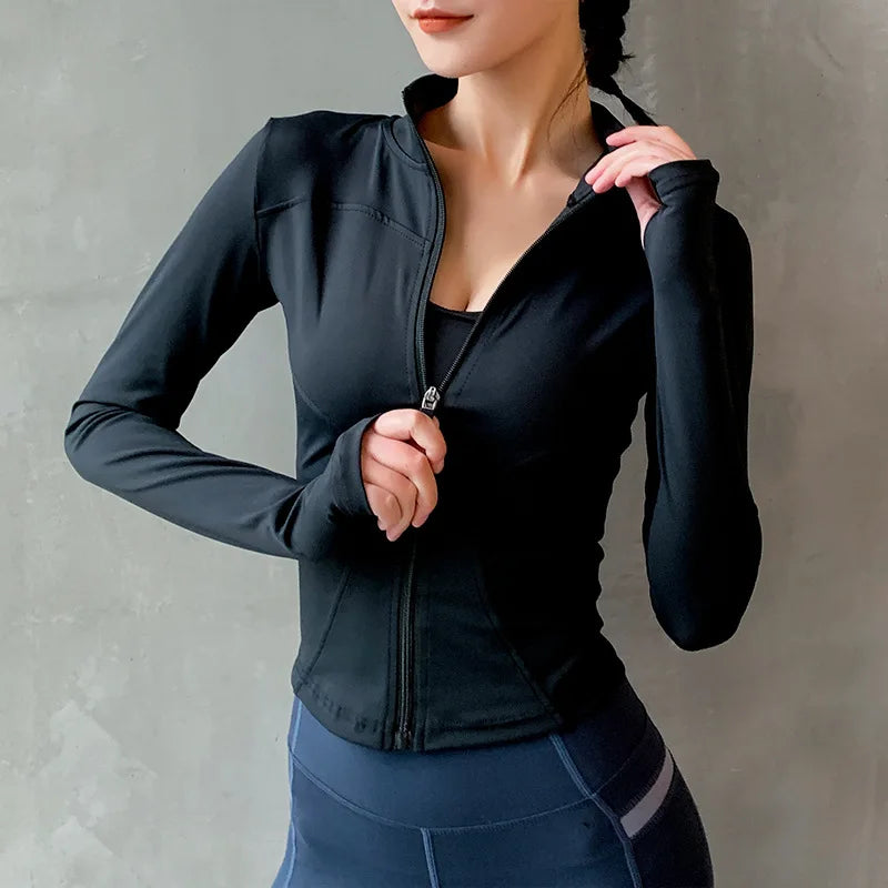 Women Sport Jacket Zipper Yoga Running Hoodies Workout Top