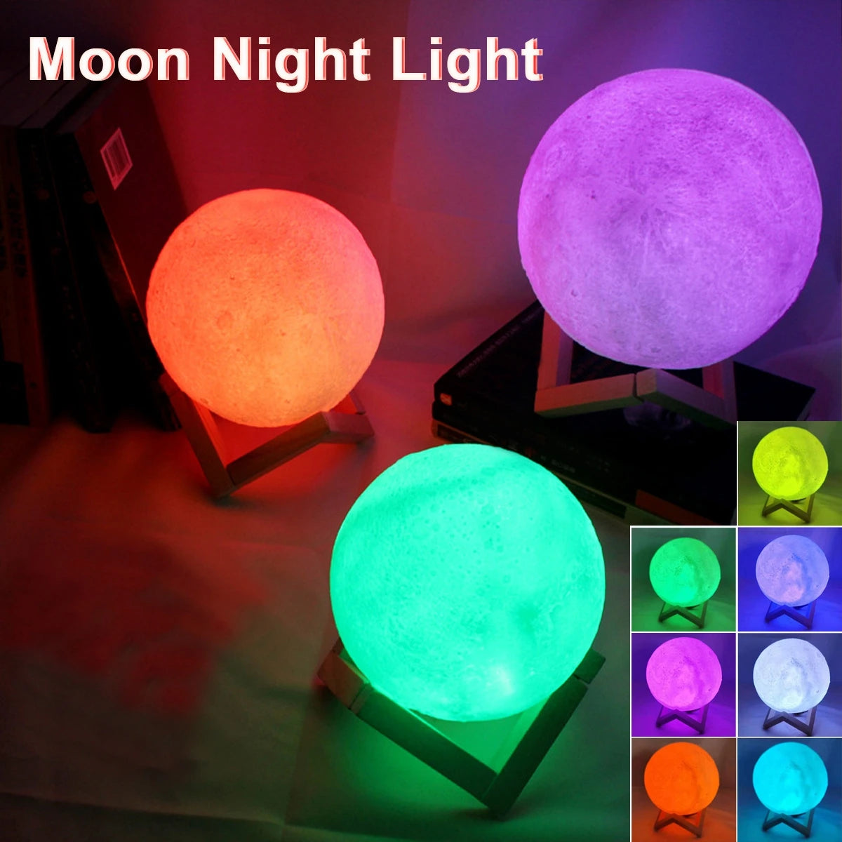Moon Lamp LED Night Light Battery Powered With Stand,  For Bedroom Decor Night Lights Adults and Kids Gift.