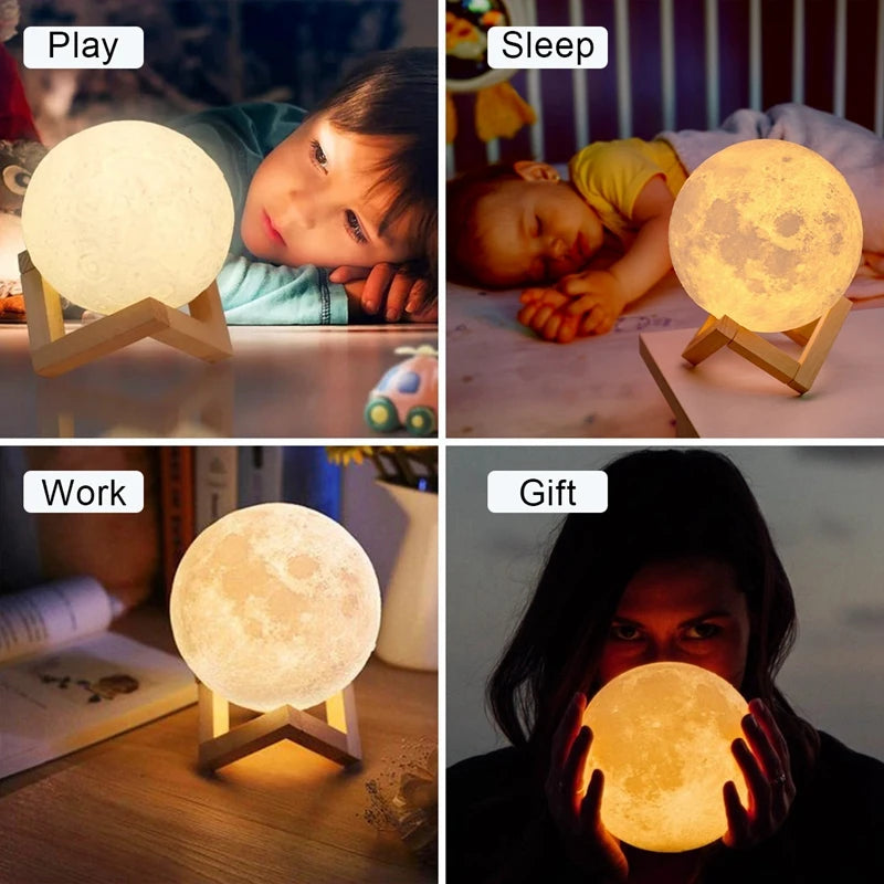 Moon Lamp LED Night Light Battery Powered With Stand,  For Bedroom Decor Night Lights Adults and Kids Gift.