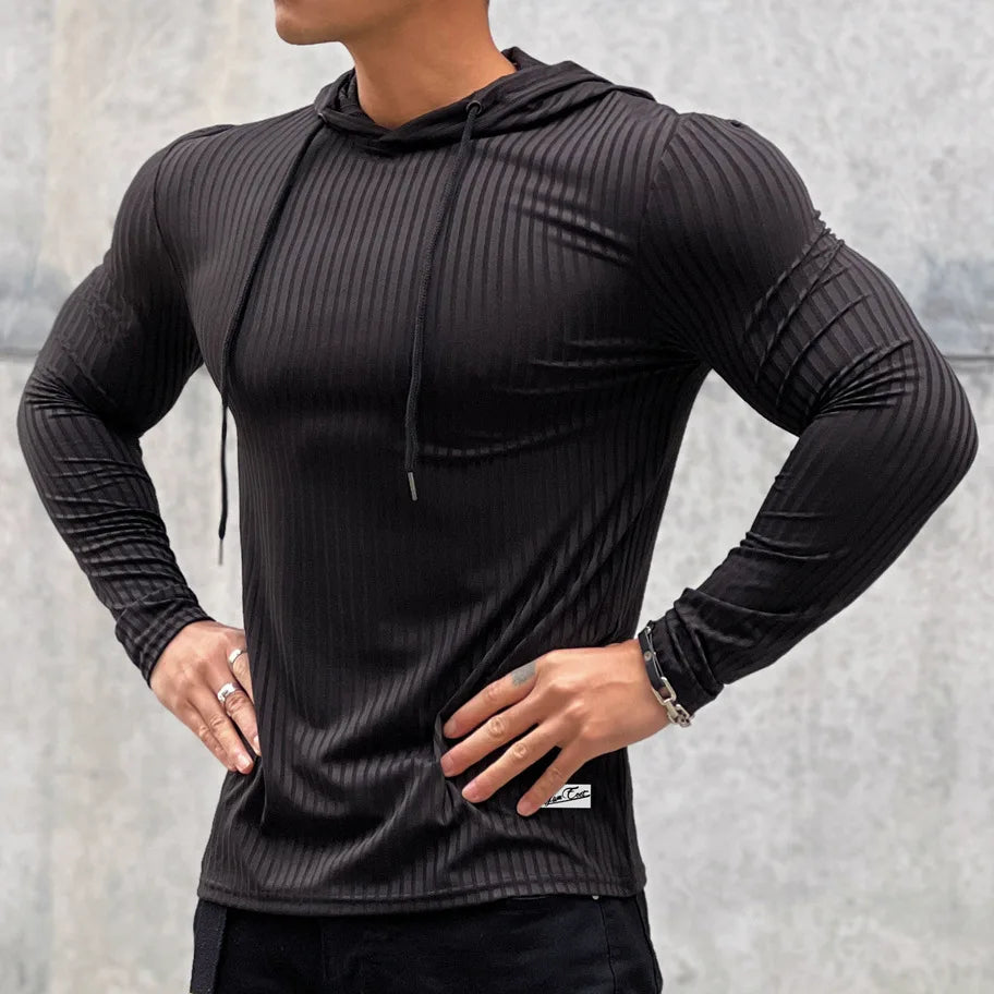 Gym Fitness T-shirt Men Casual Long Sleeve Skinny Shirt Male Bodybuilding Tees